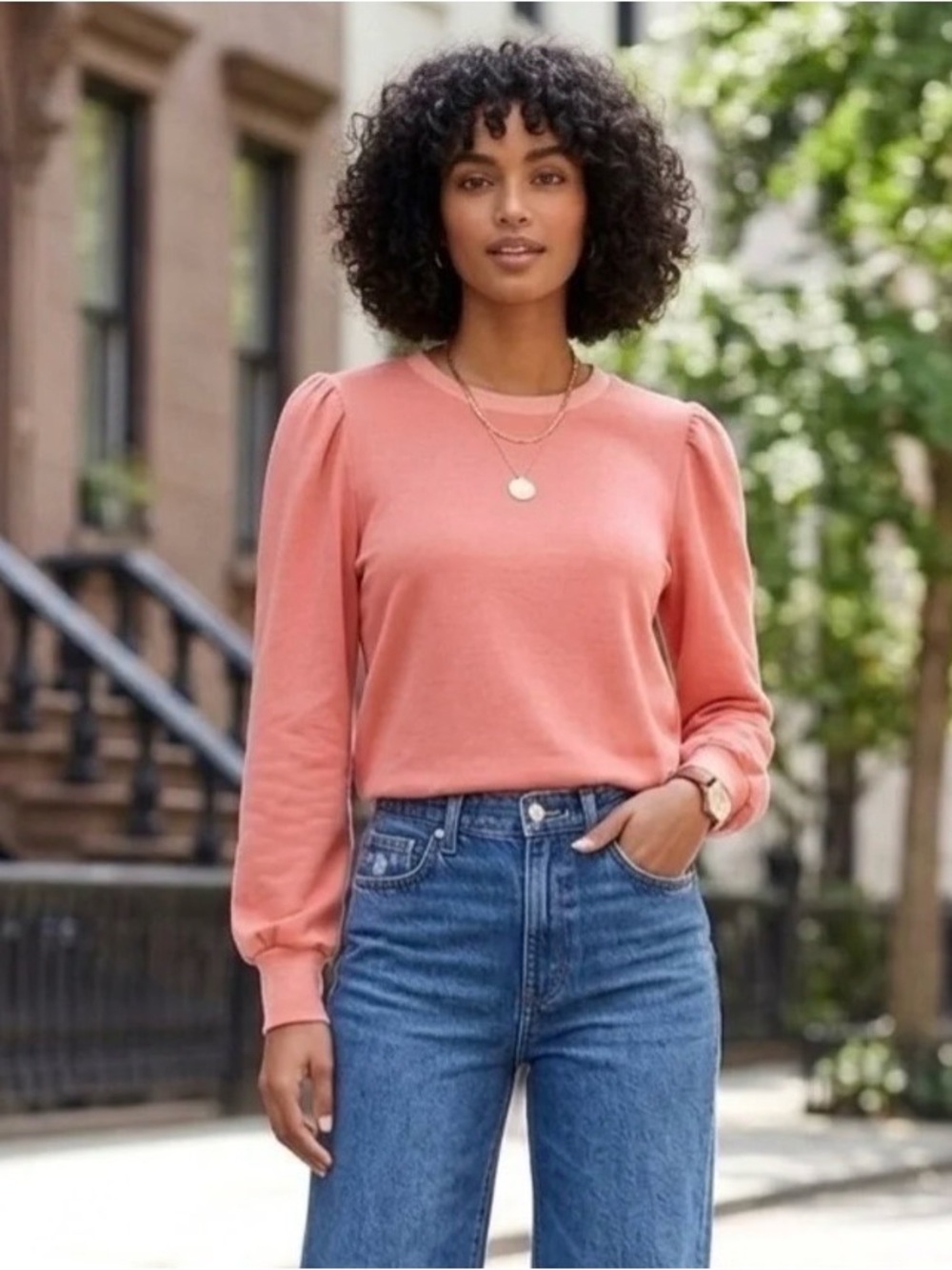 Dolan Puff shoulder pink/coral sweatshirt NWOT Size XS